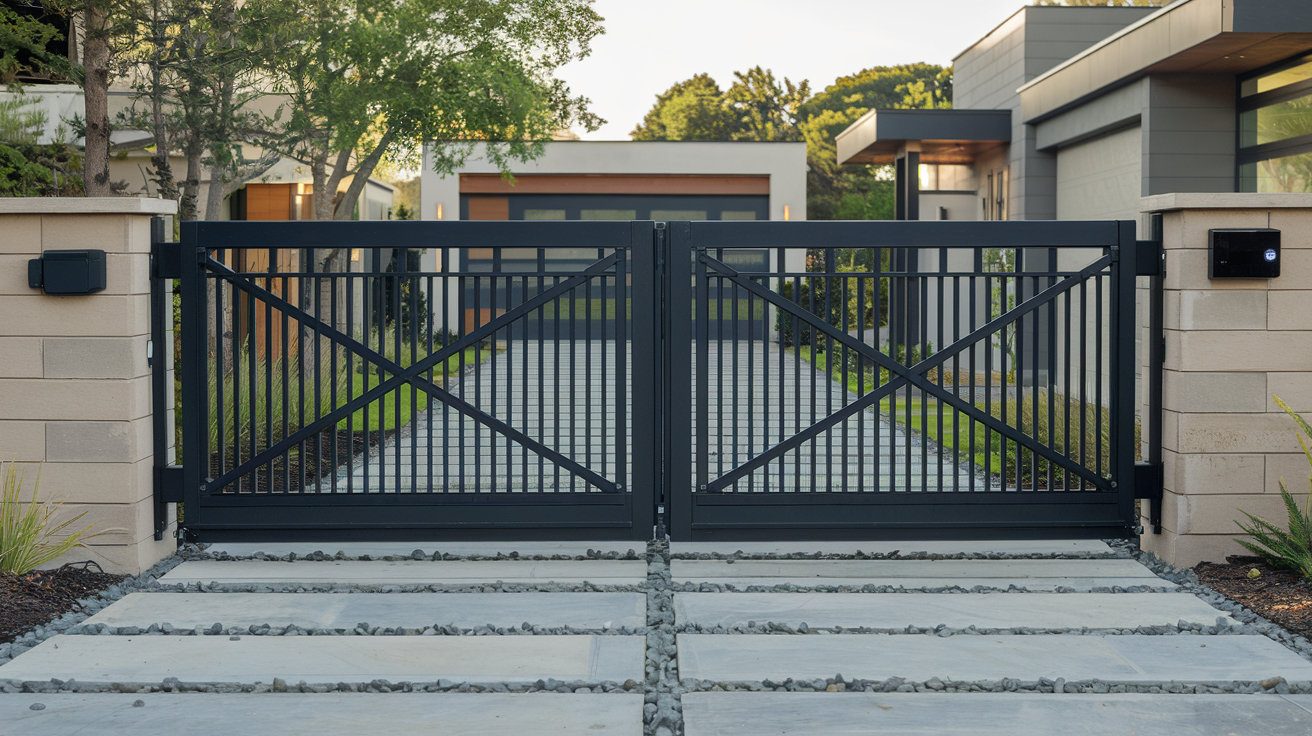 Modern automated gate with clean lines and smart technology, enhancing the aesthetics and functionality of a contemporary home