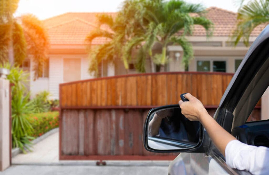 Modern automatic gate system with keypad access.