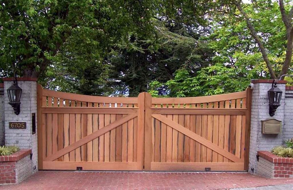 Wood iron driveway gate