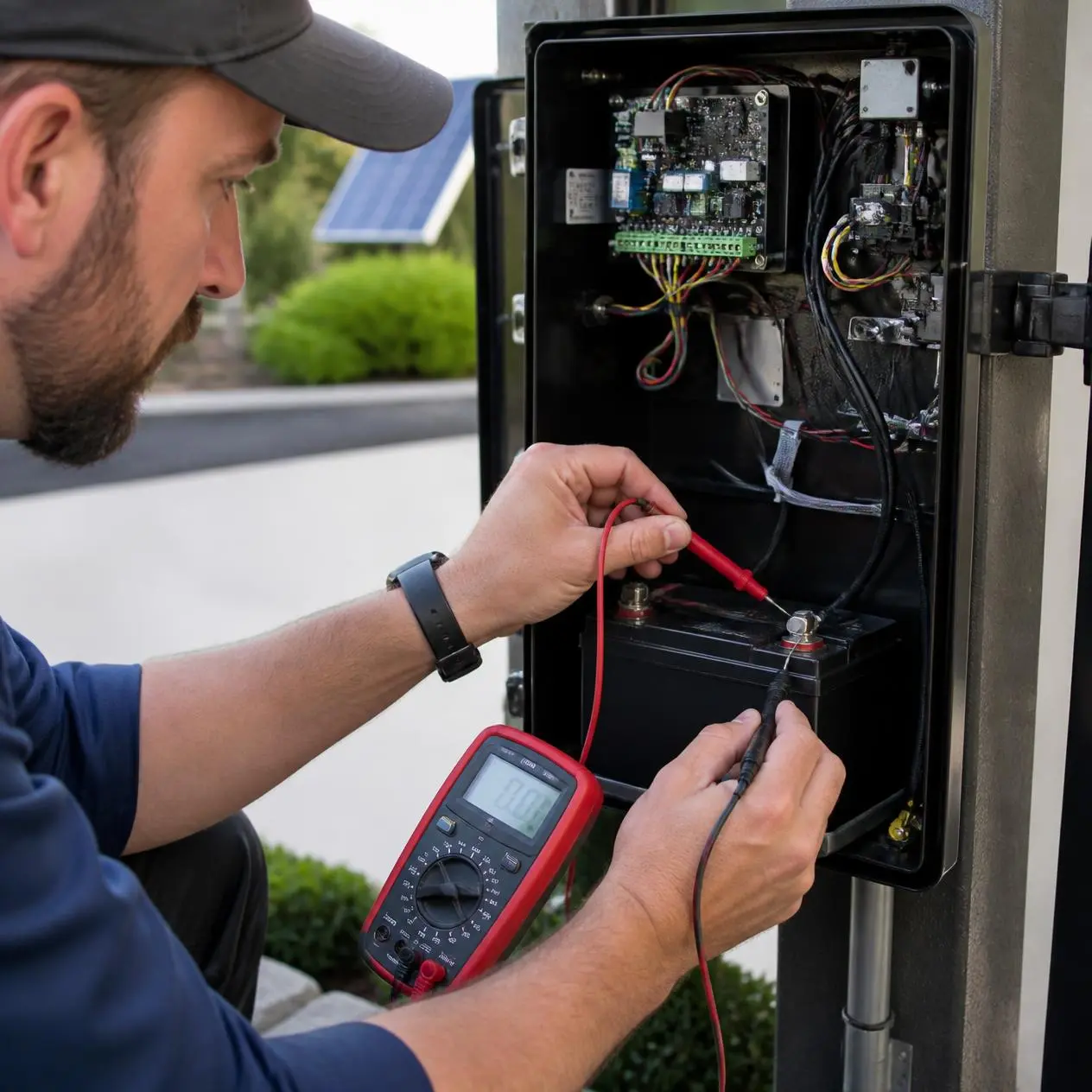 Checking the battery on a Mighty Mule gate opener