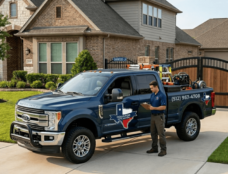 Austin Gate Repair truck at a customer home