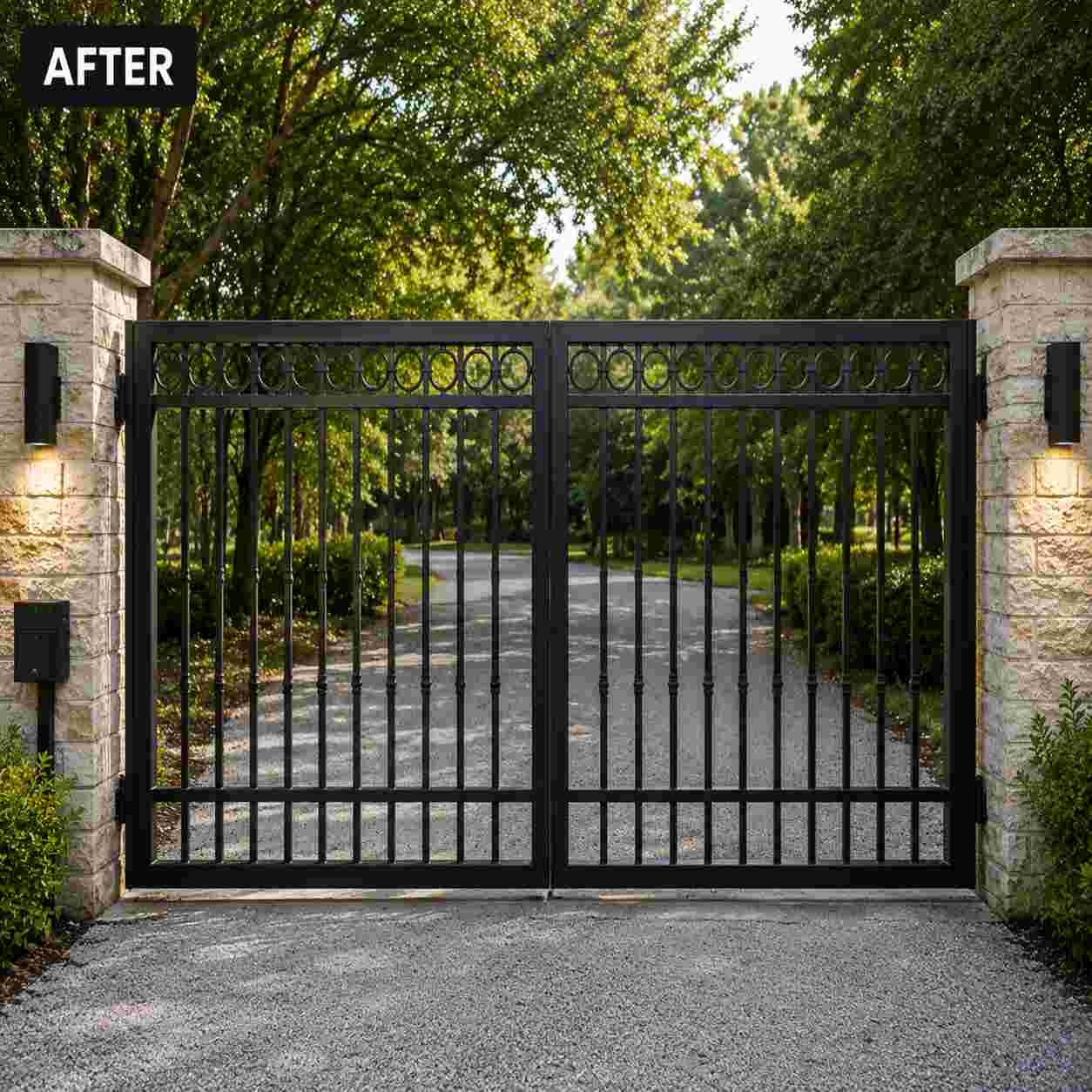 Iron driveway gate at an Austin home